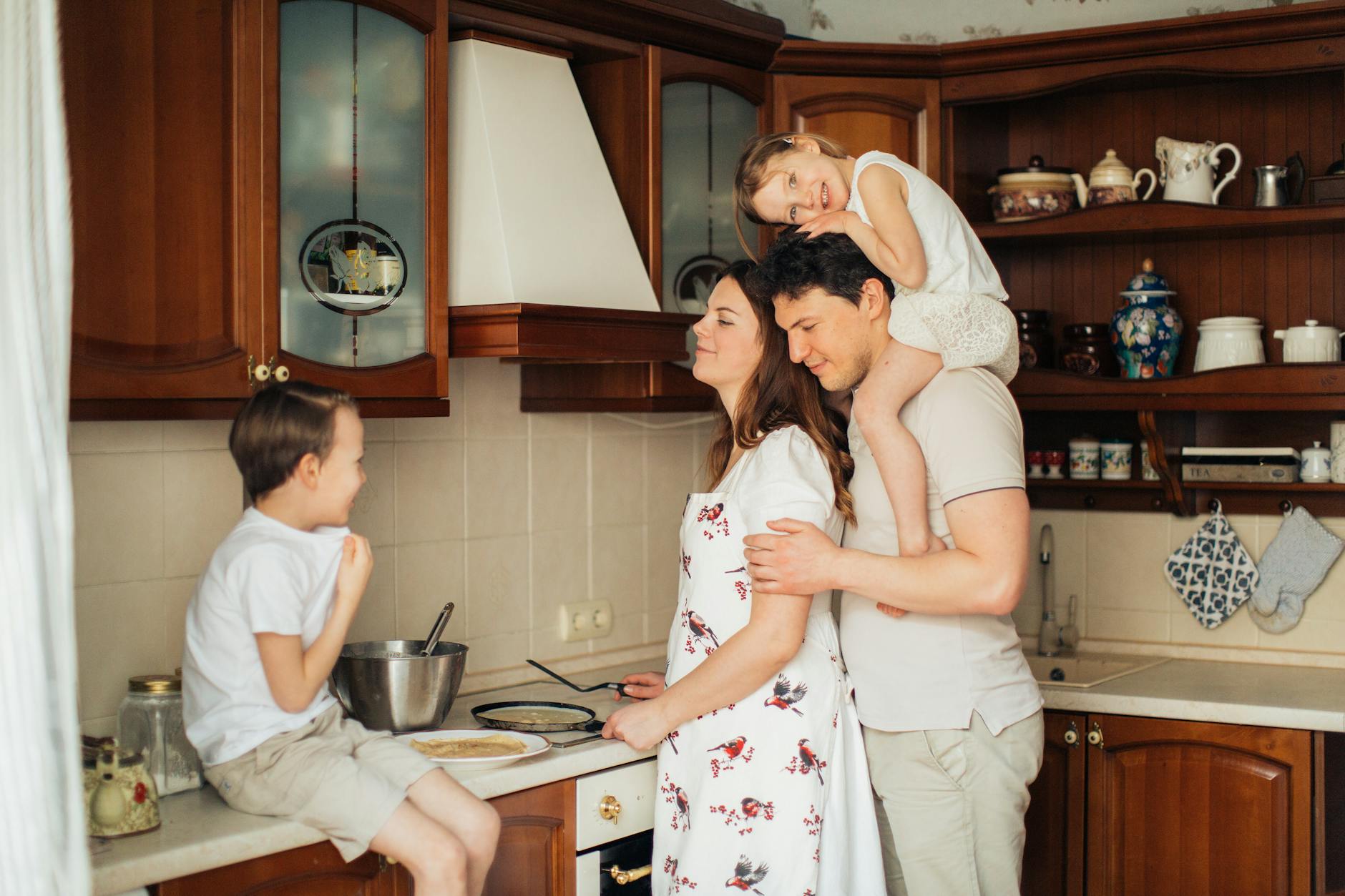 family preparing crepes together